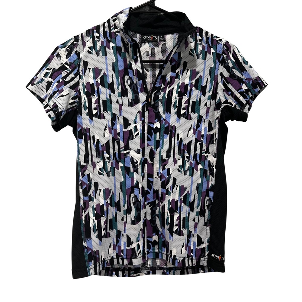 Kerrits Short Sleeve Zip Front Cycling Jersey in Black, White, Purple, Teal